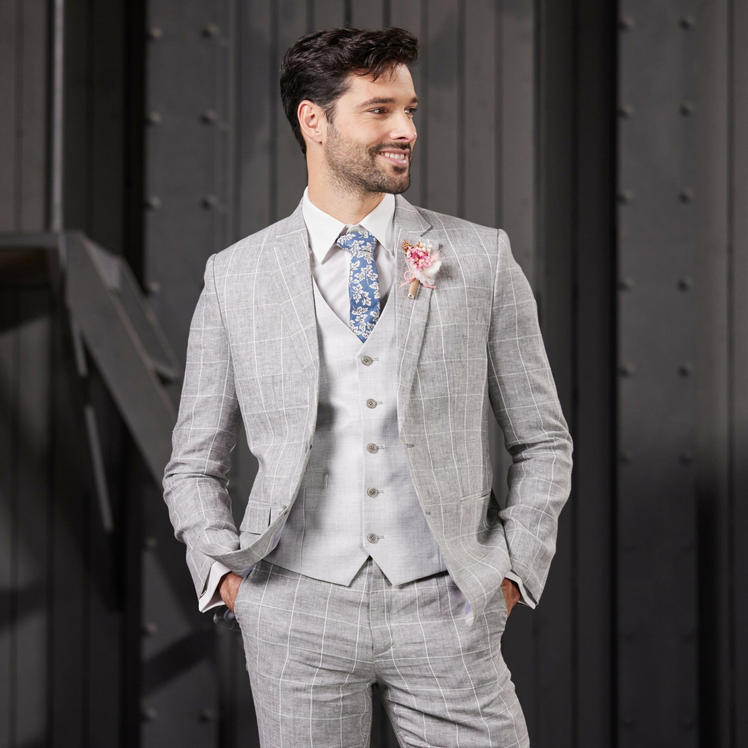Boho Style Leinen Anzug Hellgrau - Hochzeitsanzug Boho Style